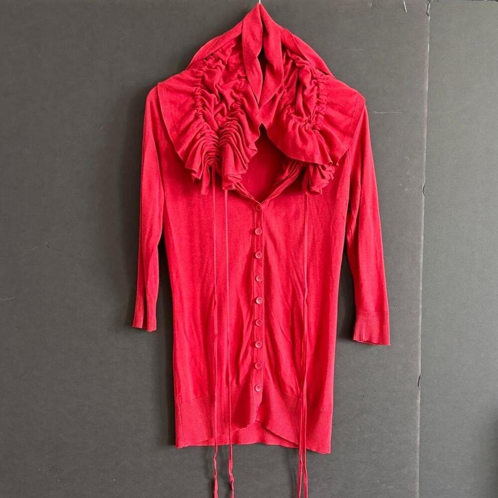 Magaschoni Red Cashmere Blend Ruffle Long Cardigan - Size S/M
